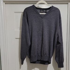 Jos A Bank Signature Collection Mens Italian Merino Wool Sweater V- Neck Gray L
